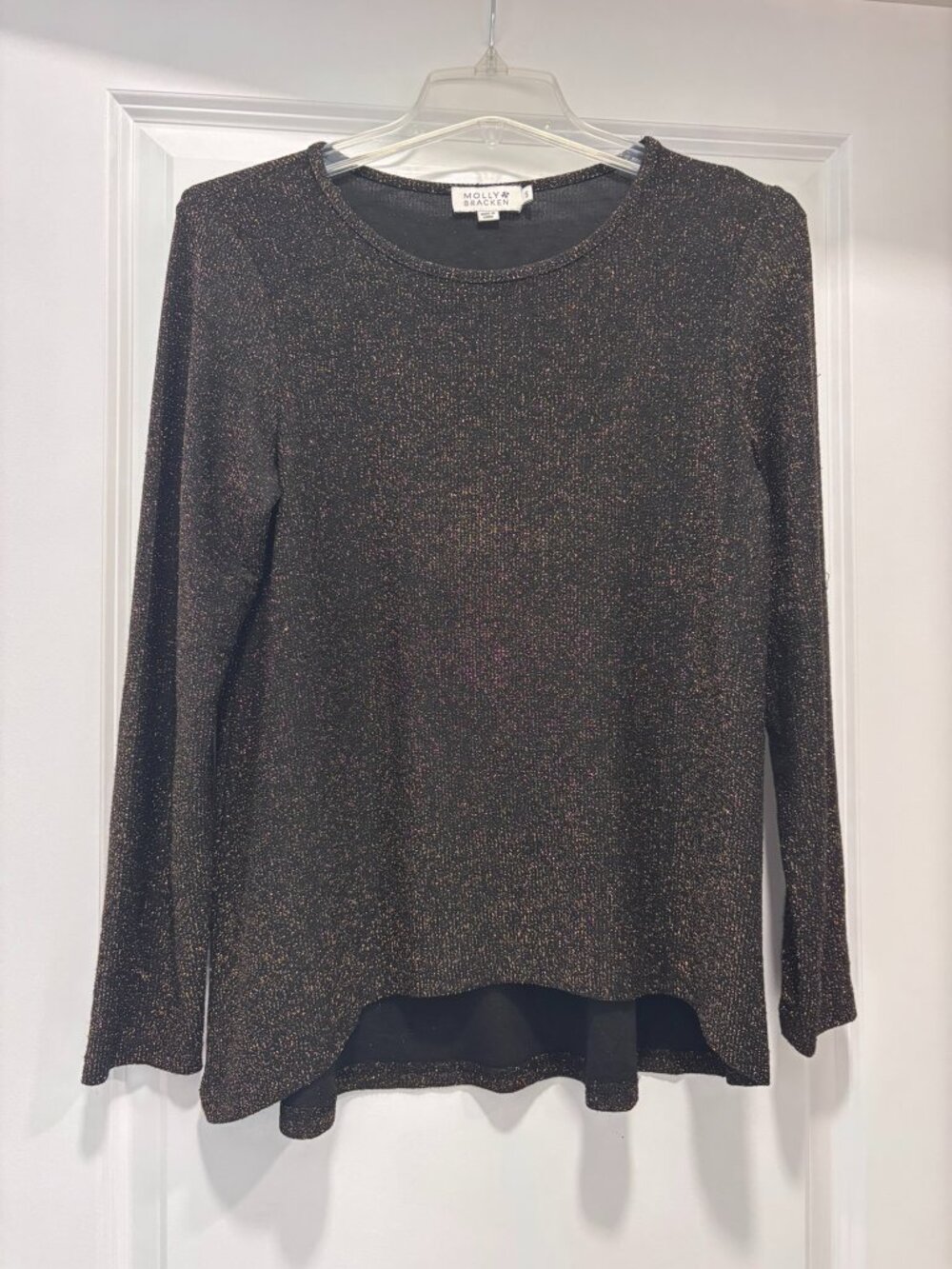 Molly Bracken Metallic Long-Sleeve Knit Top
